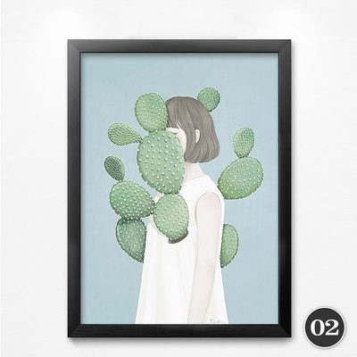 Green Plant Cactus Canvas Art Print Painting Poster, Girl Wall Picture for Home Decoration, Wall Decor YT0027
