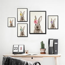 Load image into Gallery viewer, Kawaii Animals With Flowers Rabbit Art Prints Poster Nursery Wall Picture Canvas Painting Kids Room Decor No Frame HD2238
