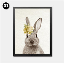 Load image into Gallery viewer, Kawaii Animals With Flowers Rabbit Art Prints Poster Nursery Wall Picture Canvas Painting Kids Room Decor No Frame HD2238
