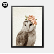 Load image into Gallery viewer, Kawaii Animals Watercolour Flowers Owl Art Prints Poster Nursery Wall Picture Canvas Painting Kids Room Decor No Frame HD2240
