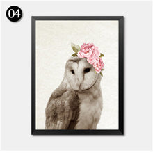 Load image into Gallery viewer, Kawaii Animals Watercolour Flowers Owl Art Prints Poster Nursery Wall Picture Canvas Painting Kids Room Decor No Frame HD2240
