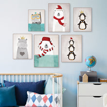 Load image into Gallery viewer, Modern Nordic Animals Bear Hippo Penguins Poster Print Nursery Wall Art Picture Canvas Painting Kids Room Decor HD1846
