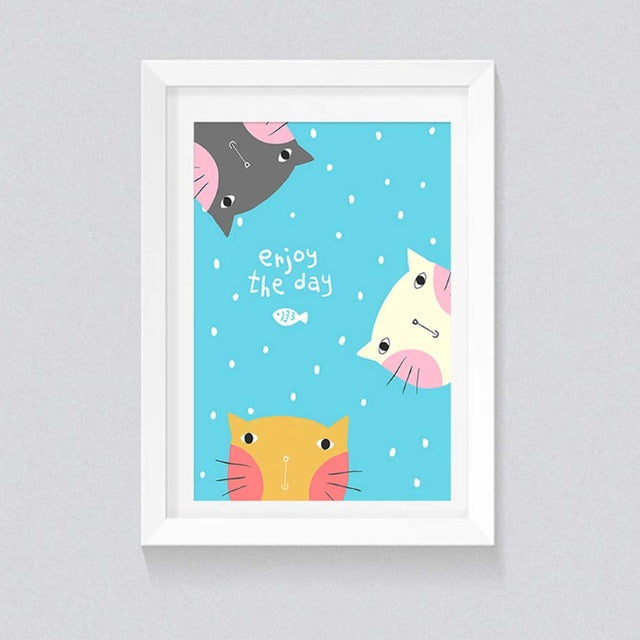 Nordic Fashion Happy Whale Cat Canvas Painting Animal Posters Prints Cartoon Wall Art Pictures for Kids Room Home Decor Unframed