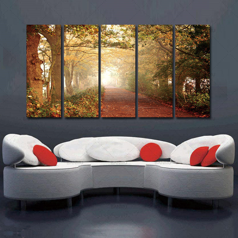 5 Pieces (No Frame) Green Forest Art Modern Scenery Canvas Painting On Canvas Beautiful Woods Landscape Oil Painting By Numbers
