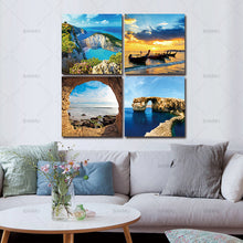 Load image into Gallery viewer, BANMU 4 Panel Modern Prints Beach Seascape Painting Sea Boat Sunset Painting Cuadros Wall Picture For Living Room No Frame
