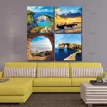 Load image into Gallery viewer, BANMU 4 Panel Modern Prints Beach Seascape Painting Sea Boat Sunset Painting Cuadros Wall Picture For Living Room No Frame
