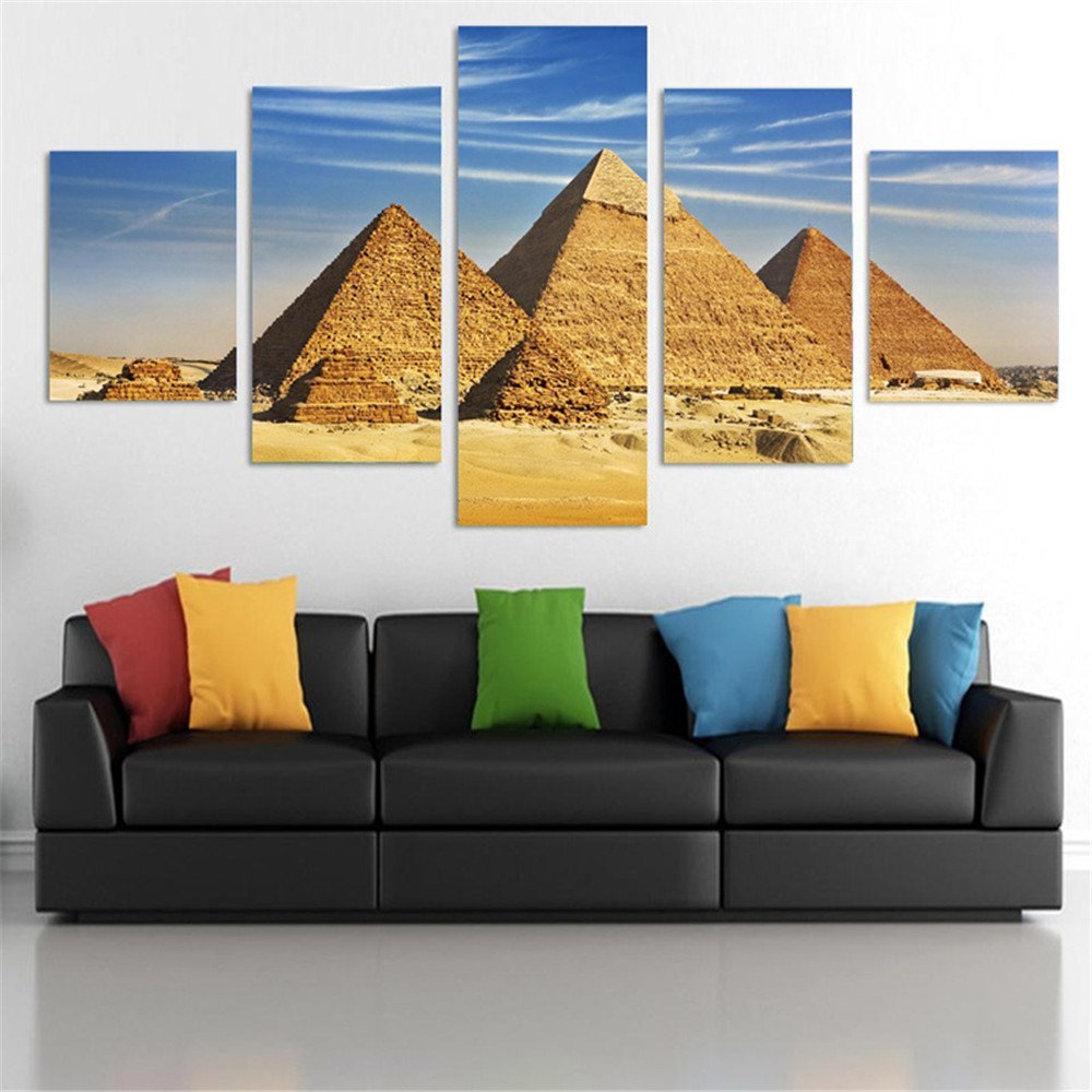 5 Piece Home Decor Oil Painting Egyptian Pyramids HD Print on Canvas Wall Art Picture for Living Room(No Frame)