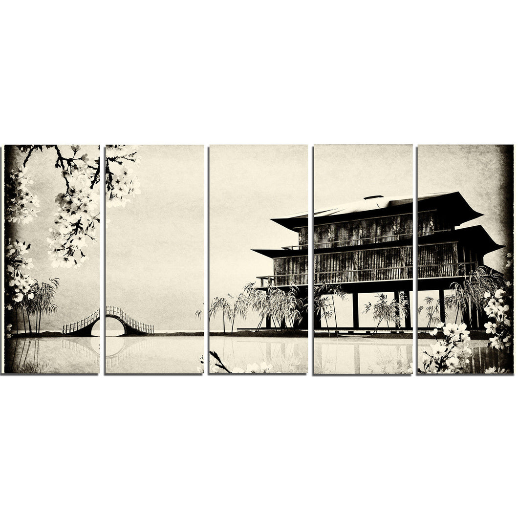 Unframed 3 Panel Traditional Chinese Ink Painting On Canvas Architecture Print Canvas Wall Home Decor For Living Room Art Gift