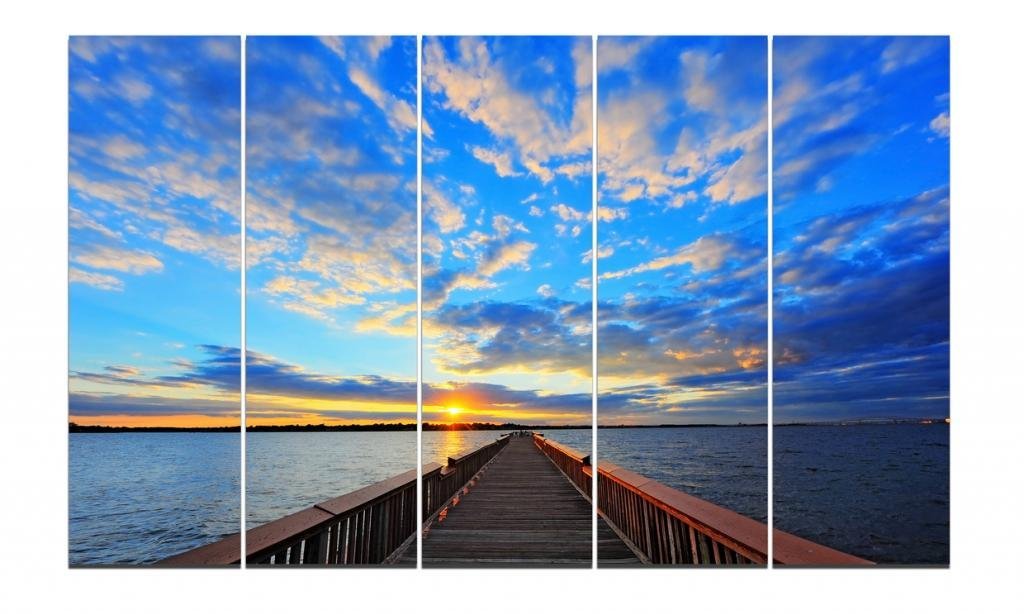 5 Panel Painting Canvas Morning Sunrise On Sea Bridge Modern Wall Pictures Beautiful Scenery For Bedroom Living Room Decoration