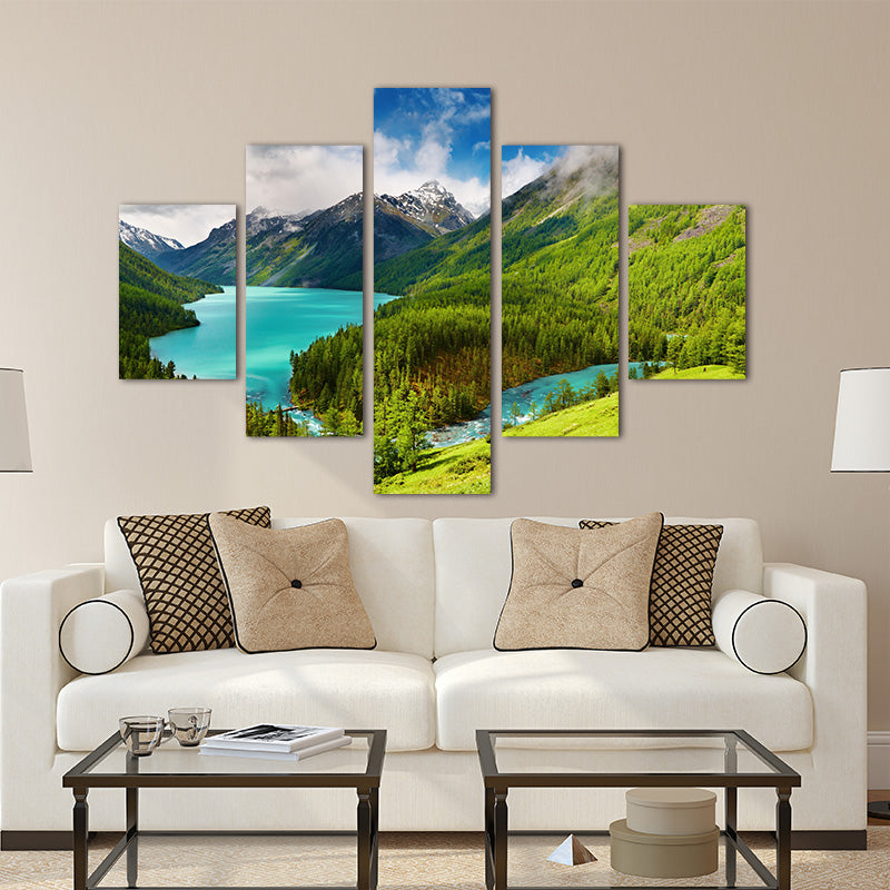 Snow Mountain Lakes, Woods 5 Panels Wall Art Canvas Paintings Wall Decorations for Artwork Giclee Wall Artwork Home Decor