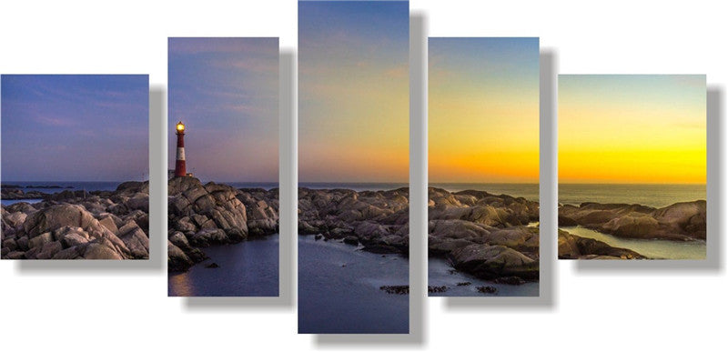 5 Panels Unframed Canvas Photo Prints Sea Side Lighthouse Wall Art Picture Canvas Paintings Wall  Artwork Paintings Home Decor