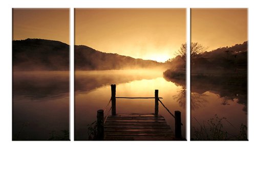 BANMU Modern 3 Piece  Giclee Canvas Print painting Misty Lake Brown Contemporary Beach Pictures Paintings Canvas Wall Art