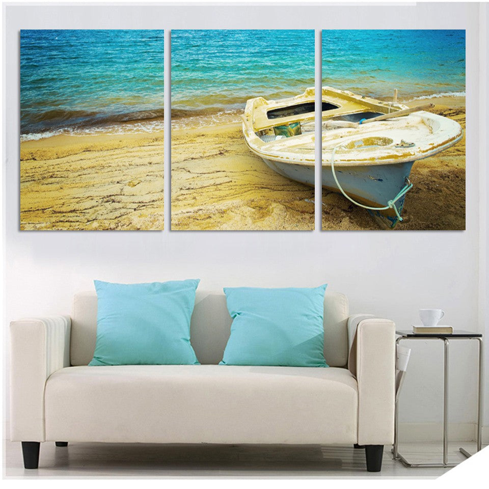 FashionUnframed 3 Panels Cheap Modern Sea boat Seascape Wall Painting Home Decorative Art Picture Paint on Canvas Prints