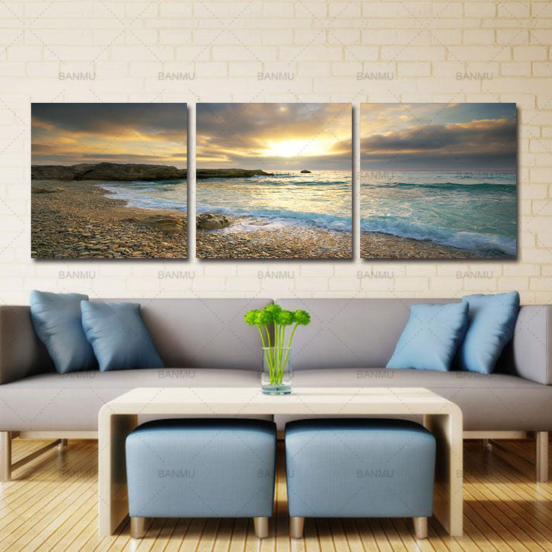 canvas painting wall art print home decor 5 Piece Sunset Seascape Coco Beach Modern  Wall Art HD Picture