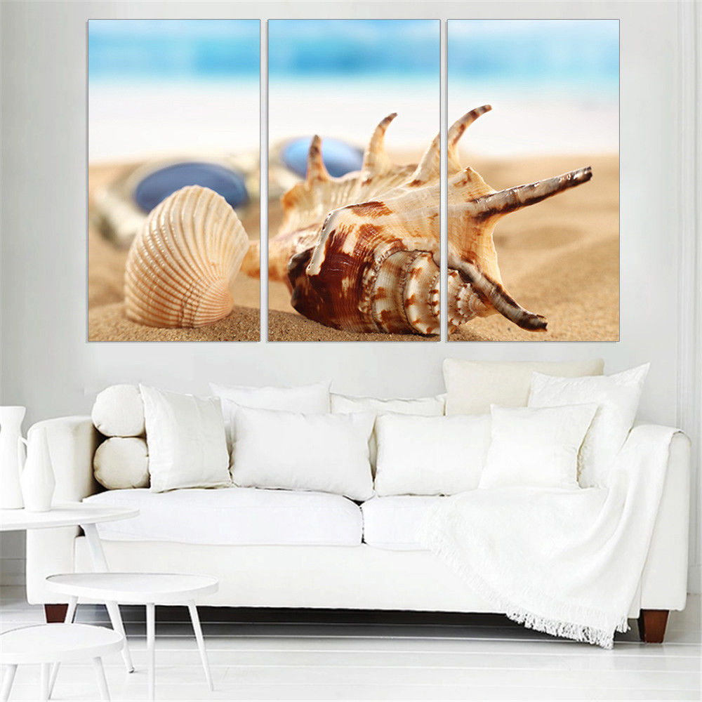 3 Pieces Of Wall Art Deco Oil Paintings Seaview Sea Shells Modern Fashion Picture Print On Canvas Painting for Home Decoration