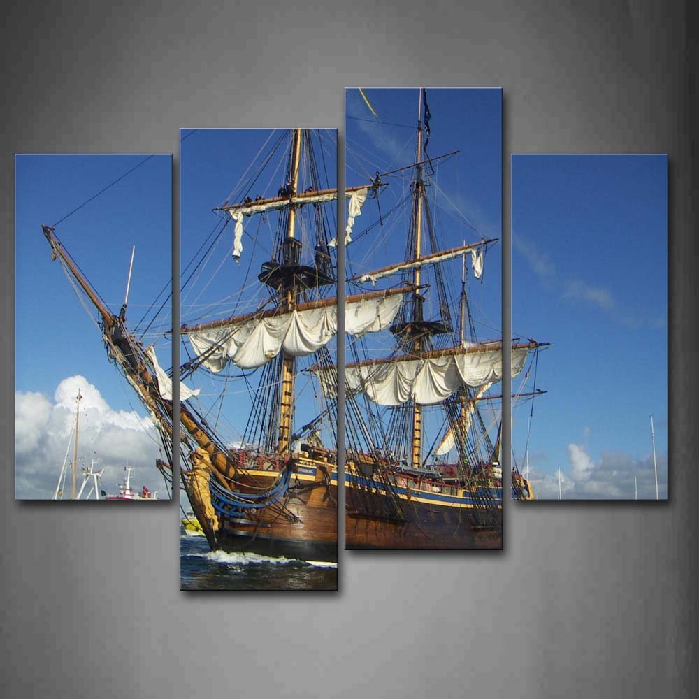 Tall Ships With Wooden Material On Water Wall Art Painting The Picture Print On Canvas Car Pictures For Home Decor Gift