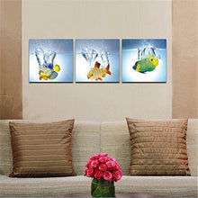 Load image into Gallery viewer, Happy Fish 3 Panels Modern Animal Picture Photo Paintings on Canvas Wall Art for Bedroom Kitchen Home Decorations
