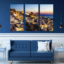 Load image into Gallery viewer, 3 Pieces Wall Art Painting Santorini At Night Prints On Canvas The Picture City Pictures Oil For Home Modern Decoration Print
