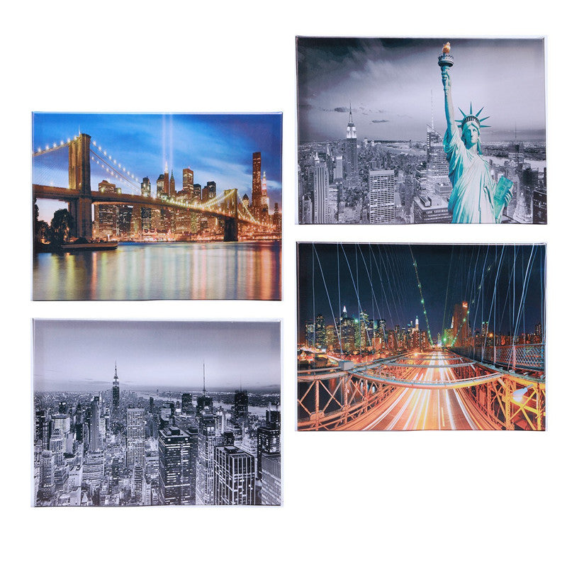 4 Panels high quality Home Decor Wall Art Painting of New York at night Artwork Custom Sale--Modern City Pictures