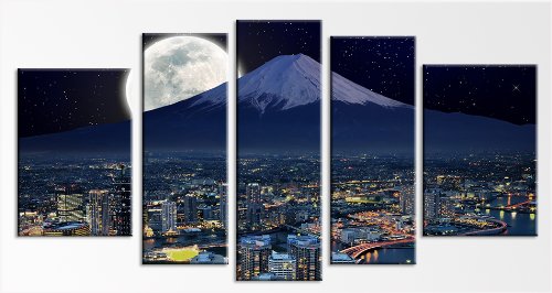 5 Panels Set Abstract Blue Sky Moon Wall Art Print On Canvas Painting By Number Modern Moon Nightscape Wall Picture