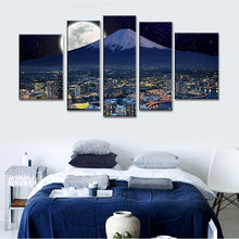 Load image into Gallery viewer, 5 Panels Set Abstract Blue Sky Moon Wall Art Print On Canvas Painting By Number Modern Moon Nightscape Wall Picture
