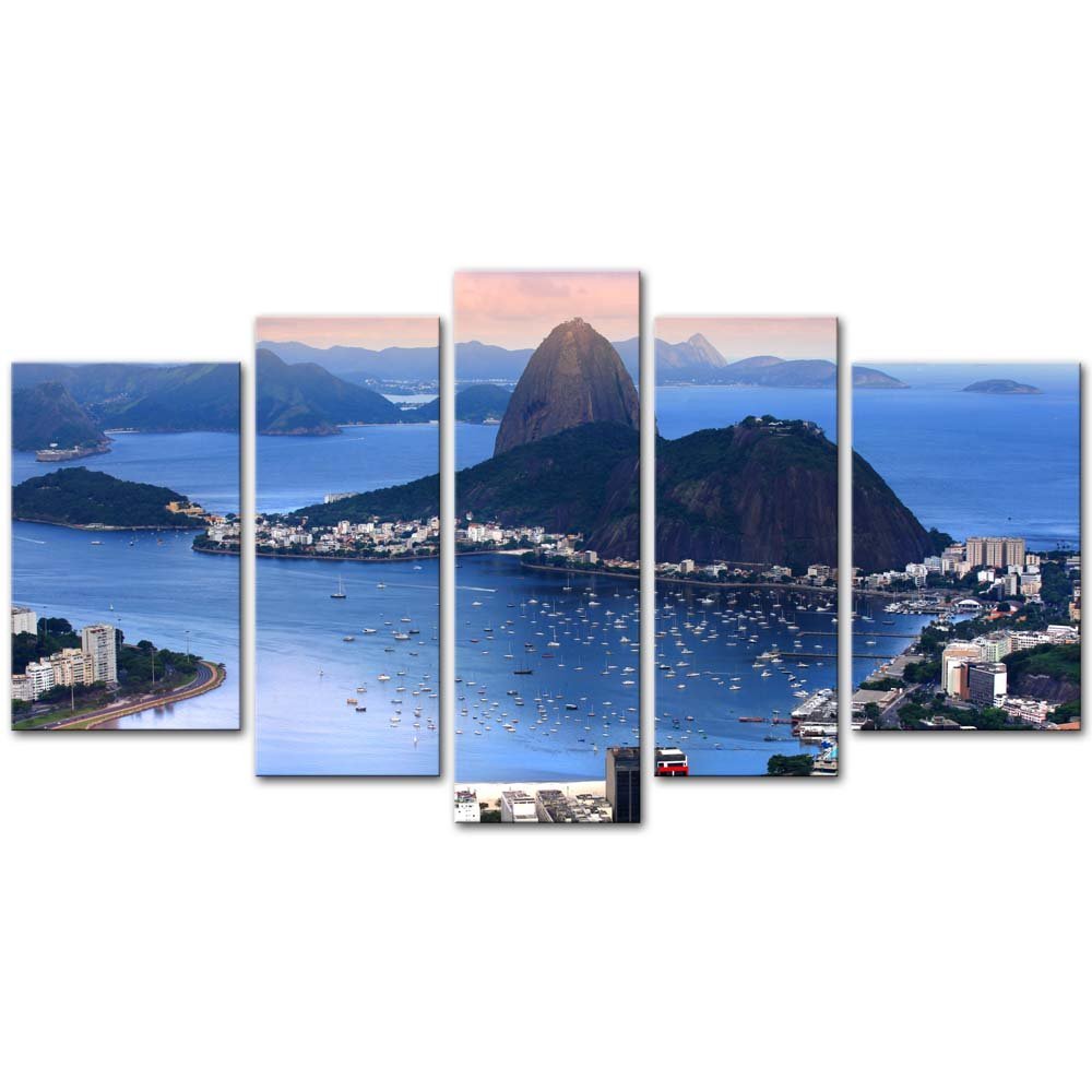 5 Pieces Modern Canvas Painting Cityscape Rio De Janeiro Brazil Coastline Sun Light Place Seaside Print On Canvas Giclee Artwork