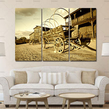 Load image into Gallery viewer, Canvas painting the Picture For Home Modern Decoration3 Panel Wall Art Wild West Cowboy Town With Wagon Painting Pictures
