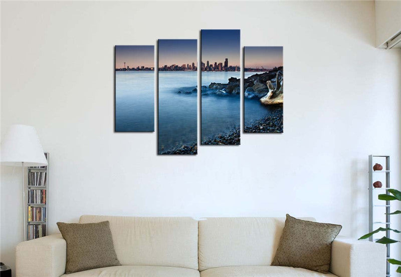 4 Pieces Modern Canvas Painting Wall Art The Picture For Home Decoration  Beach Tree Log Seascape Coast Print On Canvas