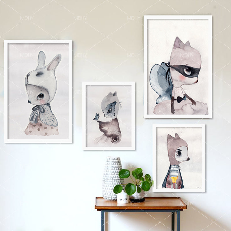 Nordic Girl Wall Art Canvas Painting Cartoon Rabbit Art Print Posters And Prints Wall Prints Nursery Cuadros Poster Unframed