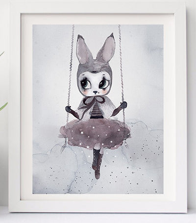 Nordic Girl Wall Art Canvas Painting Cartoon Rabbit Art Print Posters And Prints Wall Prints Nursery Cuadros Poster Unframed