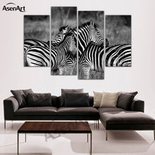 Load image into Gallery viewer, 4 Panel Art Zebra Painting Horse Black and White Animal Painting for Living Room Wall Art Canvas Prints Unframed

