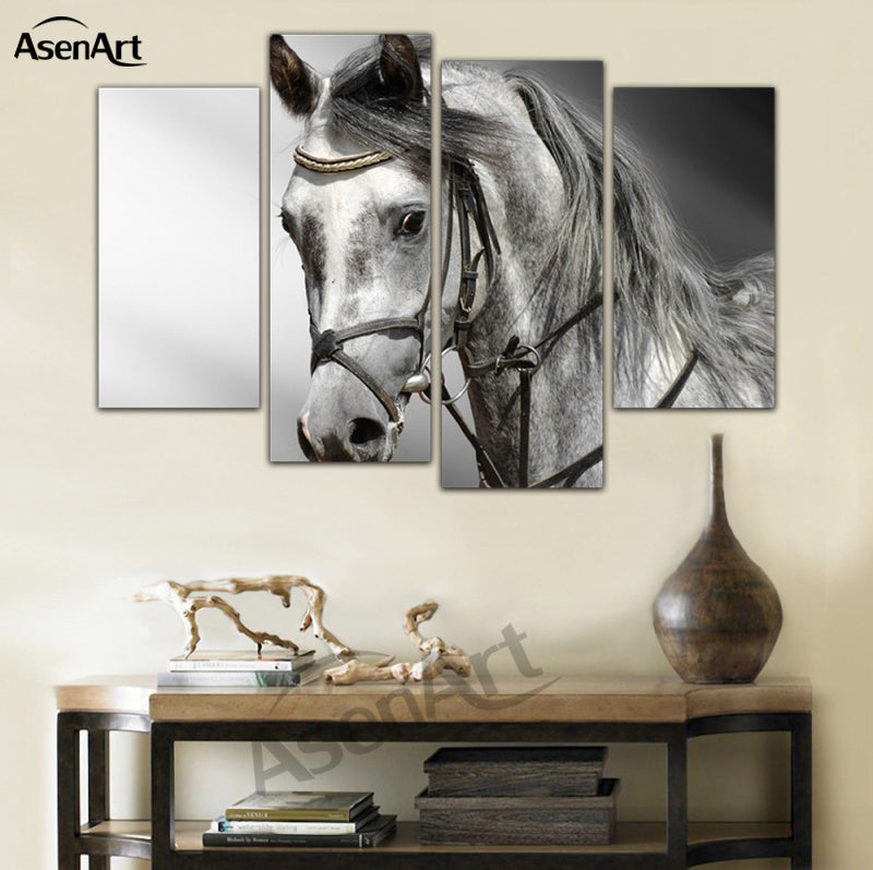 4 Panel Art Zebra Painting Horse Black and White Animal Painting for Living Room Wall Art Canvas Prints Unframed