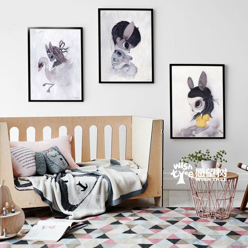 Rabbit Girl Wall Art Canvas Painting Nordic Poater Posters And Prints Art Print Wall Pictures For Living Room No Poster Frame