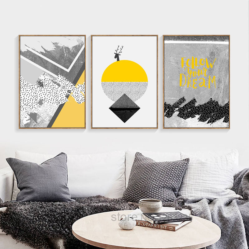 Golden Deer Posters And Prints Wall Pictures For Living Room Wall Art Yellow And Gray Geometric Picture Nordic Poster Unframed