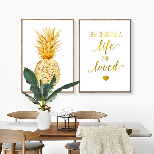 Golden Pineapple She Love Posters And Prints Nordic Poster Art Print Cuadros Wall Art Canvas Pictures For Living Room Unframed