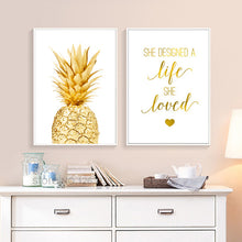 Load image into Gallery viewer, Golden Pineapple She Love Posters And Prints Nordic Poster Art Print Cuadros Wall Art Canvas Pictures For Living Room Unframed
