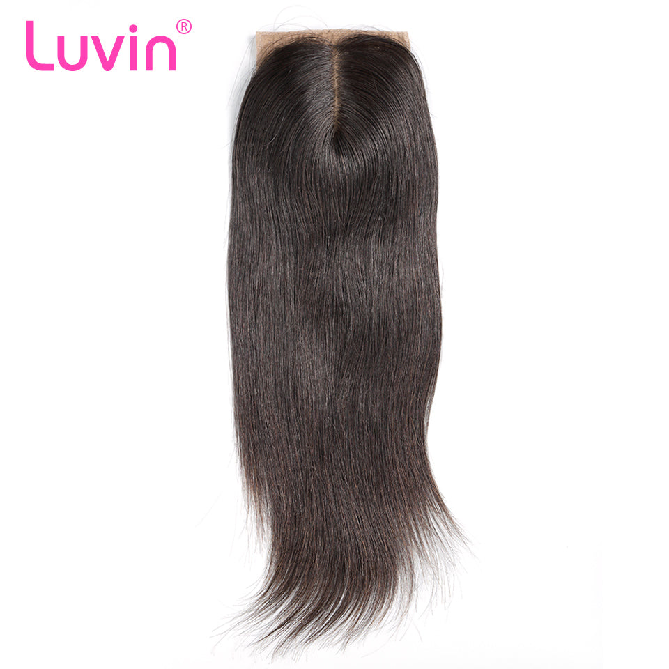 Luvin Peruvian Silk Base Closure Straight 4"x3.5" 100% Remy Human Hair Middle Part Bleached Knot With Baby Hair  Free Part