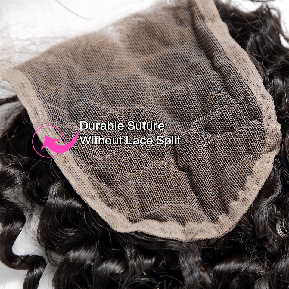 Luvin Malaysian Curly Hair Lace Closure 100% Human Hair Middle Part Bleached Knots With Baby Hair Brazilian Deep Wave Free Part