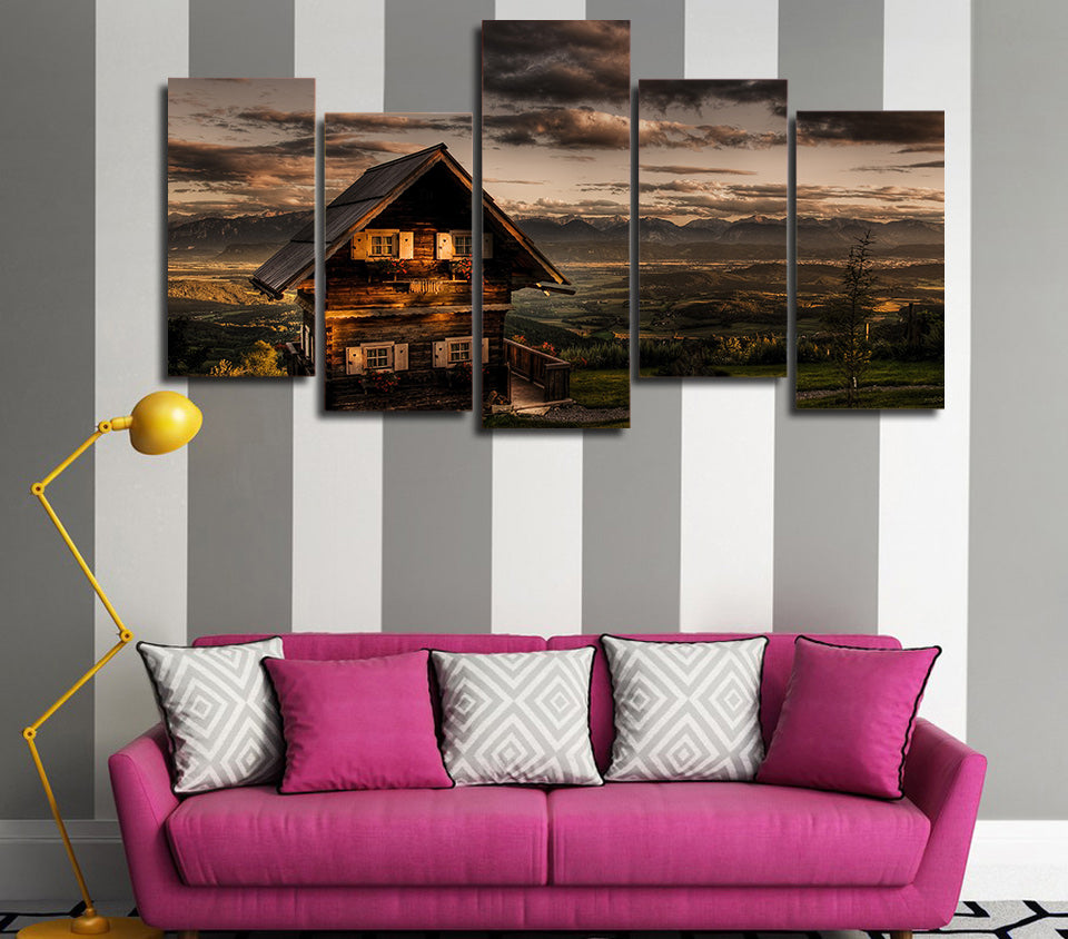 HD Printed Evening hills wooden house Painting on canvas room decoration print poster picture canvas Free shipping/ff-5018