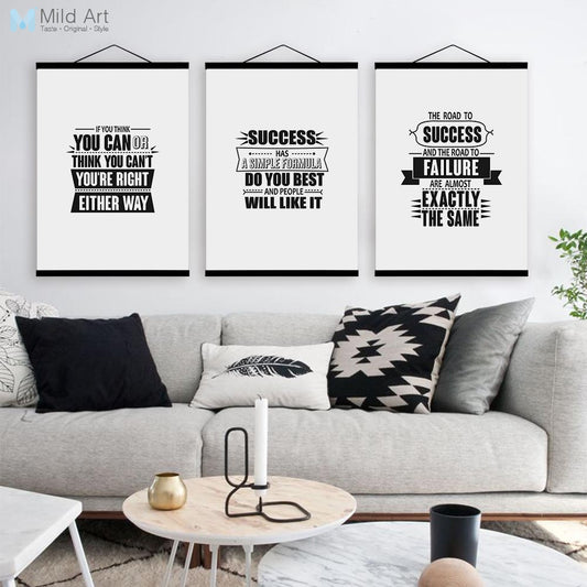 Retro Typography Motivational Success Quote Wooden Framed Poster Nordic Office Home Deco Wall Art Picture Canvas Painting Scroll