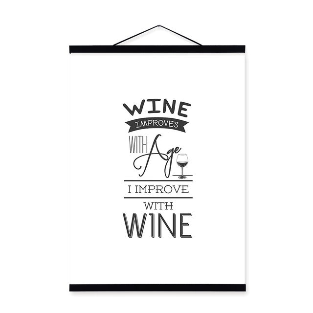 Wine Beer Bottle Typography Hippie Quotes Wooden Framed Poster Nordic Kitchen Wall Art Pictures Bar Decor Canvas Painting Scroll