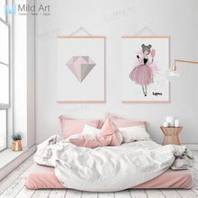 Load image into Gallery viewer, Romantic Pink Diamond Ballet Dance Girl Wooden Framed Posters Nordic Bedroom Wall Art Picture Home Decor Canvas Paintings Scroll
