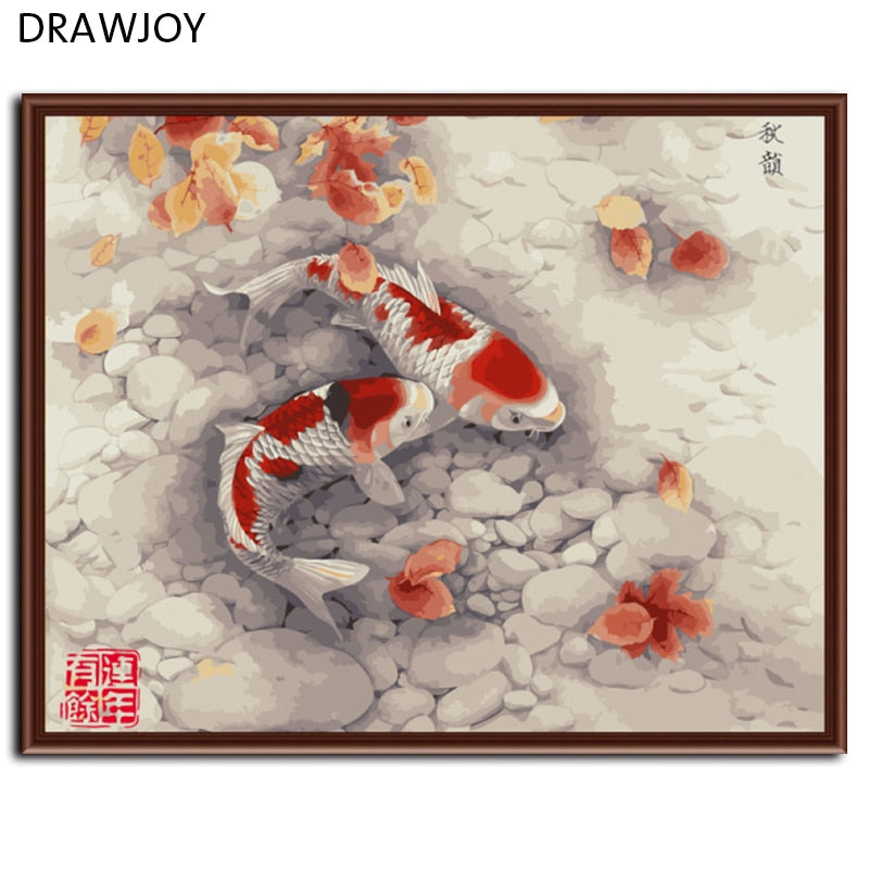 DRAWJOY Red Fish Framed Picture Painting & Calligraphy DIY Painting By Numbers Coloring By Numbers G324 40*50cm