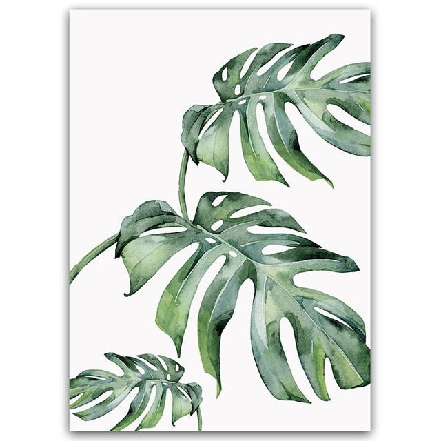 Watercolor Plant Green Leaves Canvas Painting Art Print Poster Picture Wall Minimalist