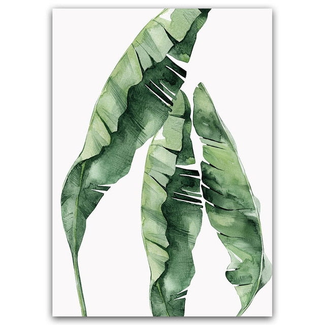 Watercolor Plant Green Leaves Canvas Painting Art Print Poster Picture Wall Minimalist