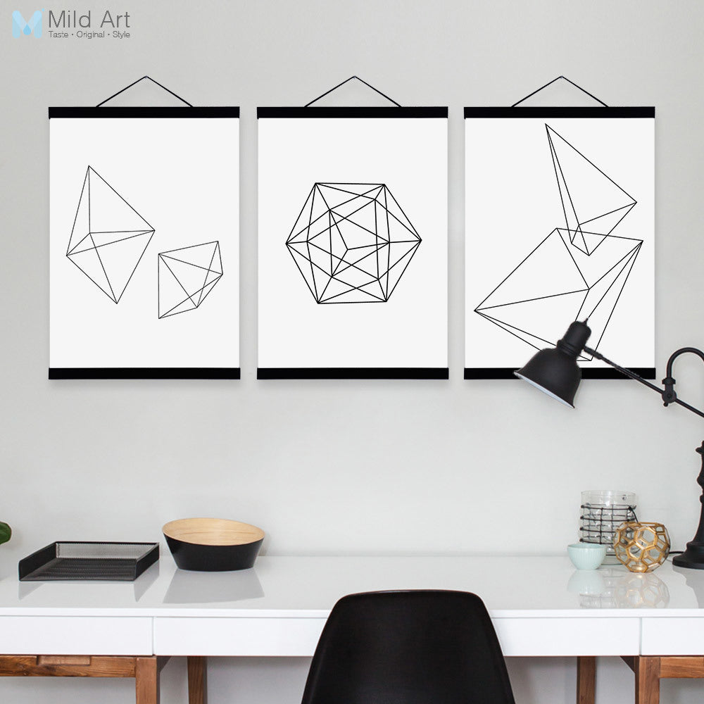 Minimalist Black White Geometric Shape Wooden Framed Canvas Paintin Modern Nordic Home Deco Wall Art Print Picture Poster Scroll