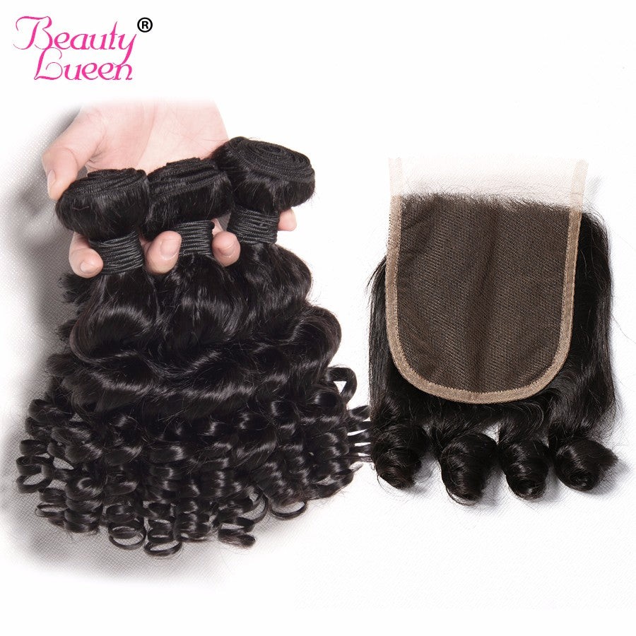 Bouncy Curly Weave Human Hair 3 Bundles Deals With Closure Funmi Brazilian Hair Weave Bundles With Closure Peruvian NonRemy