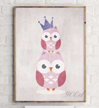 Load image into Gallery viewer, Original Vintage Cartoon Owls With Crown Canvas Art Print Painting Poster, Wall Pictures for Home Decoration, Home Decor YE61
