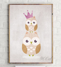 Load image into Gallery viewer, Original Vintage Cartoon Owls With Crown Canvas Art Print Painting Poster, Wall Pictures for Home Decoration, Home Decor YE61
