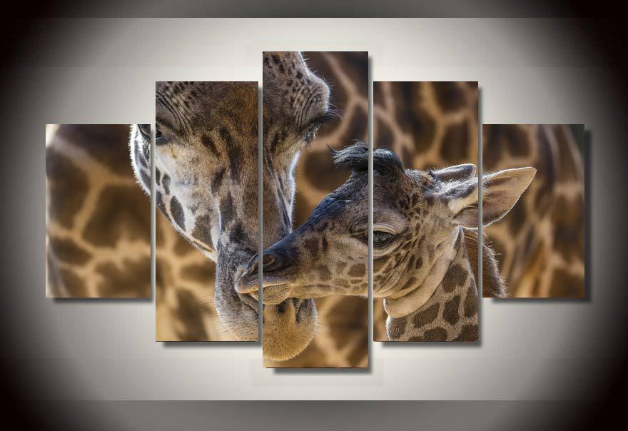 HD Printed giraffes animals poster 5 pieces Group Painting room decor print poster picture canvas Free shipping/mmv-818
